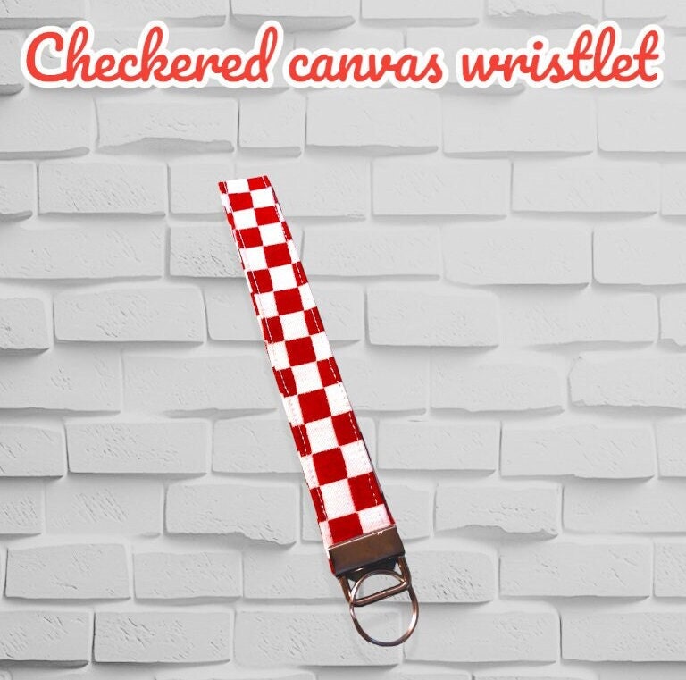 Checkered canvas wristlet