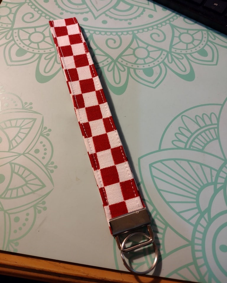 Checkered canvas wristlet